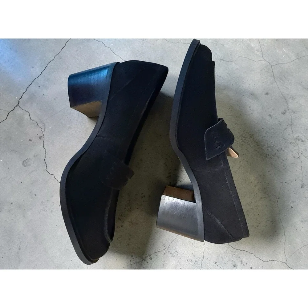 Hush Puppies Women's Lolly Black Loafer Heels Suede Leather Size 7.5 NWOB
